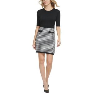 Karl Lagerfeld Womens Knit Houndstooth Midi Dress, NWT